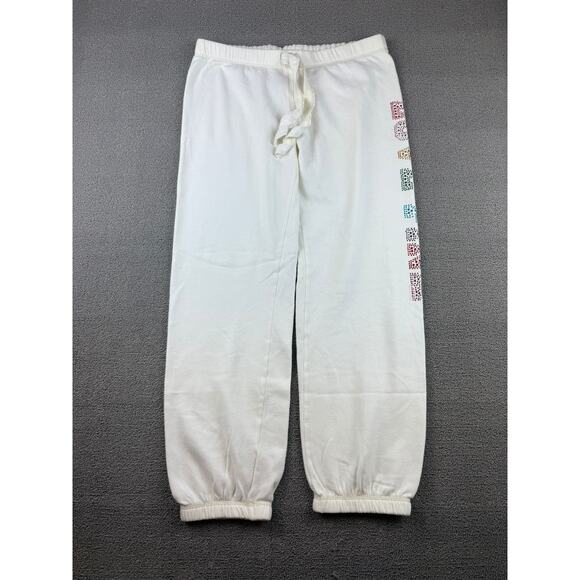 Y2K Victoria’s Secret PINK Women’s Size Medium White Rainbow Logo Sweatpants - Picture 1 of 9